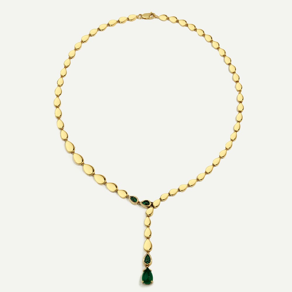 14 Ayar Altın Yeşil Damla Taşlı Set