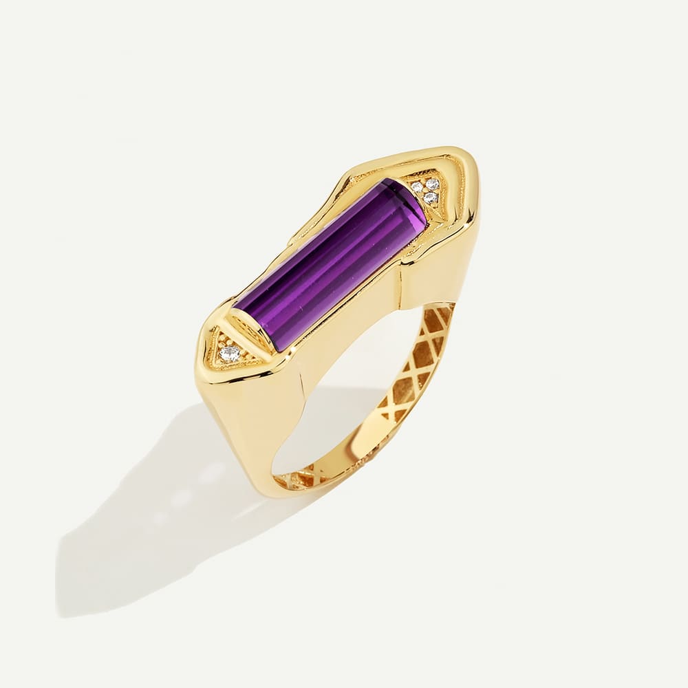Baget 14 Ayar Altın Mor Taşlı Yüzük