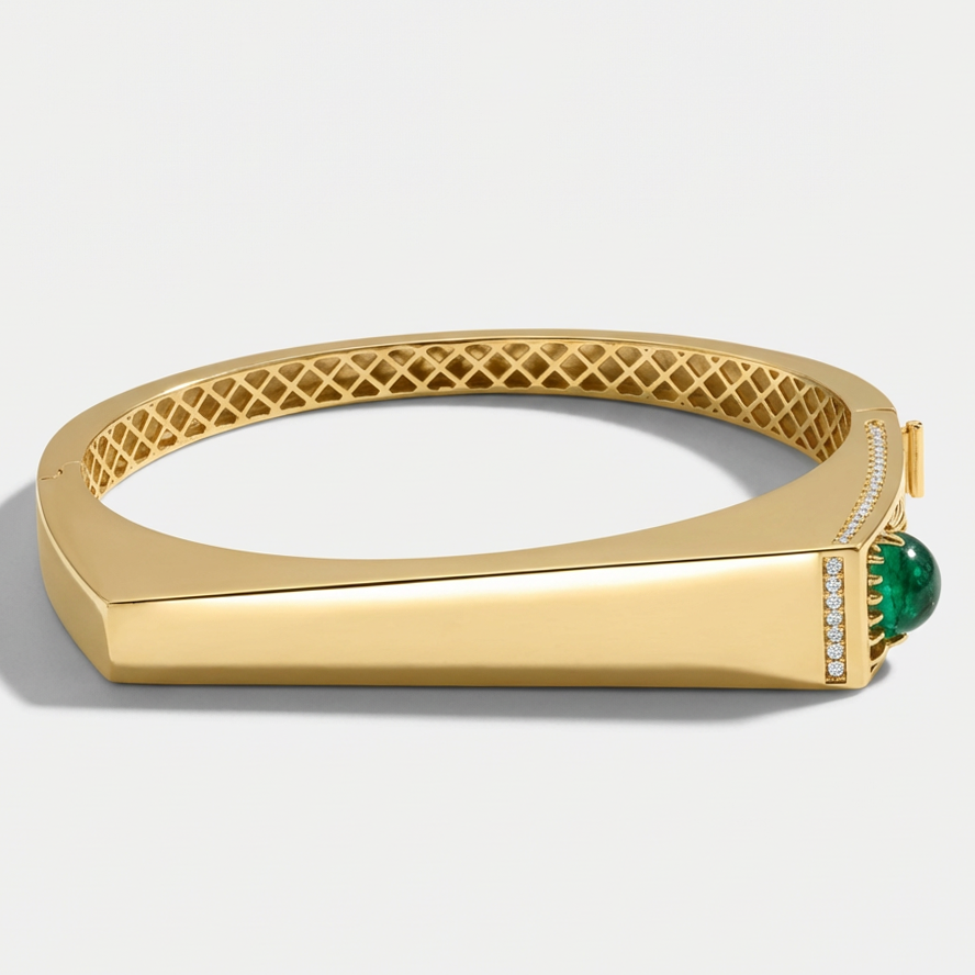 Electra 14 Ayar Altın Yeşil Taşlı Kelepçe