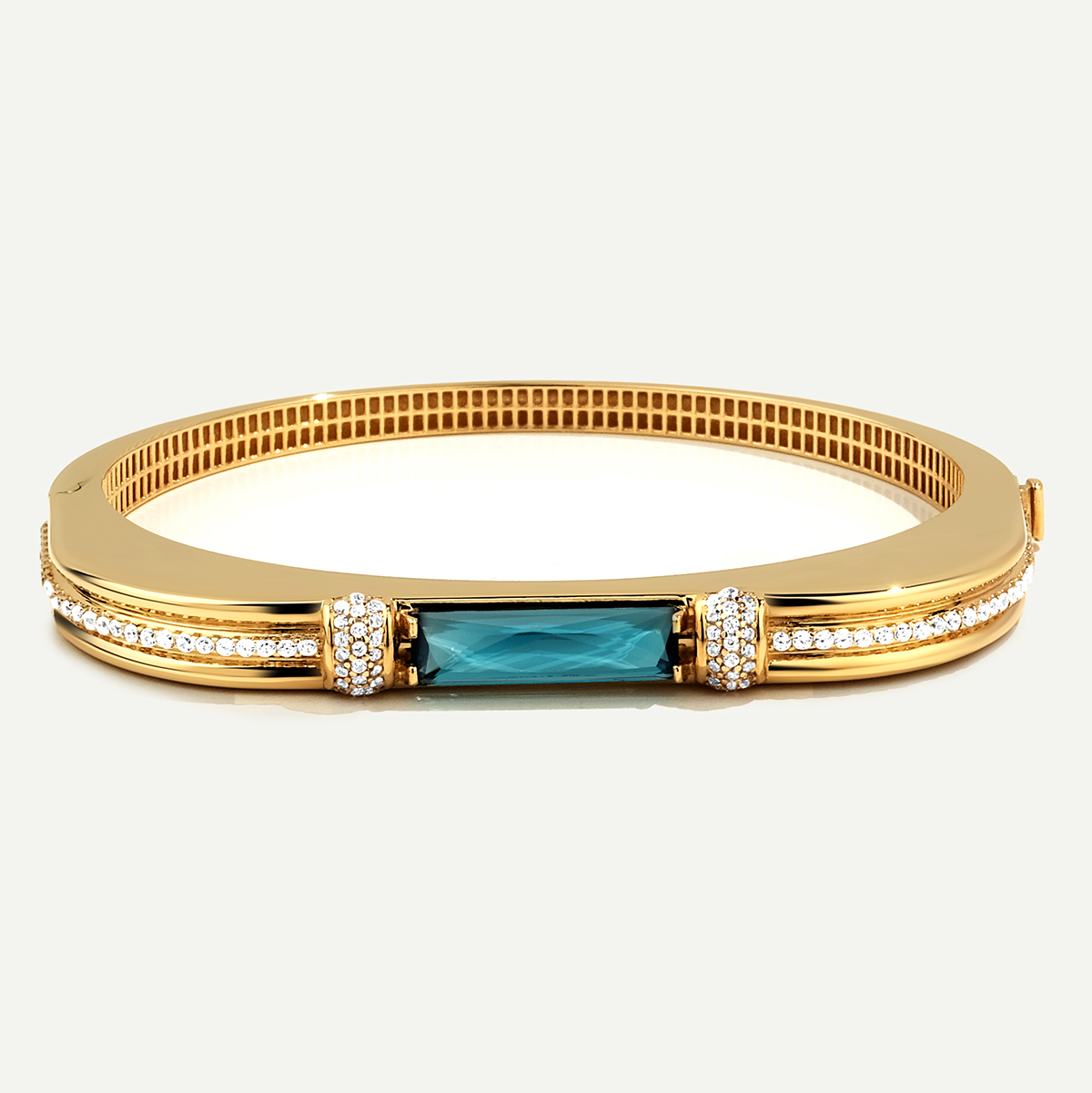 Baget 14 Ayar Altın Mavi Taşlı Kelepçe