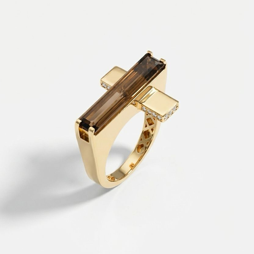 Baget 14 Ayar Altın Kahverengi Taşlı Yüzük