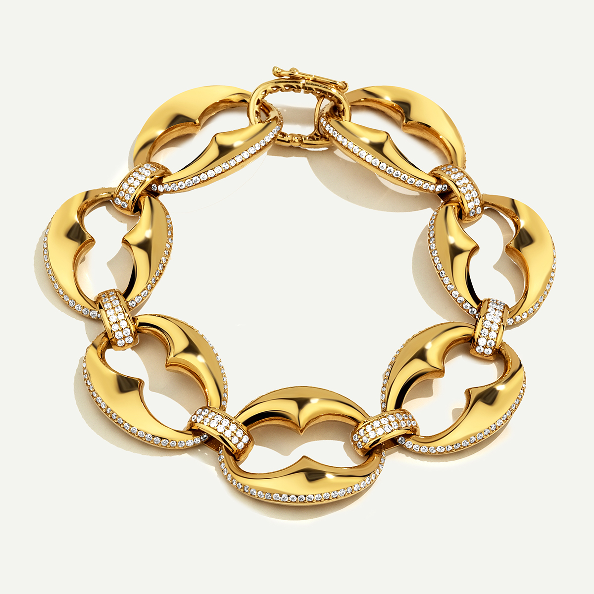 14 Ayar Altın Yuvarlak ve Taş Detaylı Zincir Bileklik