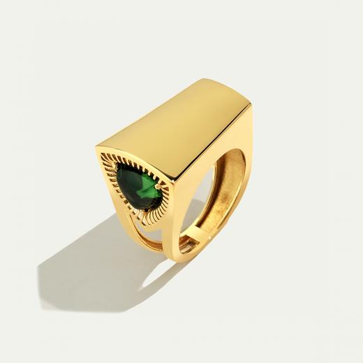 Electra 14 Ayar Altın Yeşil Taşlı Yüzük