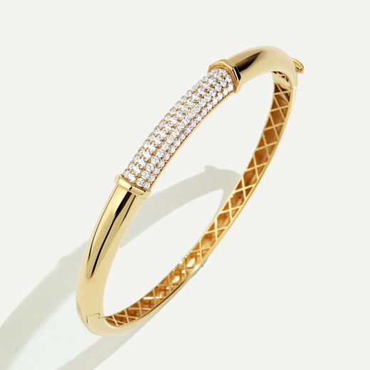 14 Ayar Altın Silindir Formlu Taşlı Kelepçe