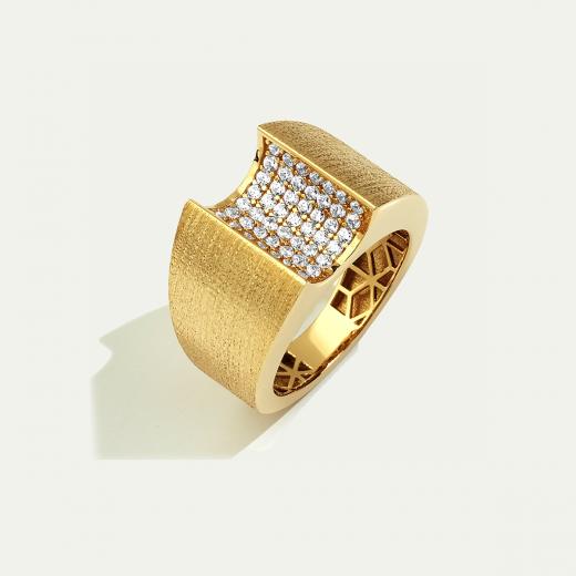 Vega 14 Ayar Altın Mat Yüzeyli Taşlı Yüzük