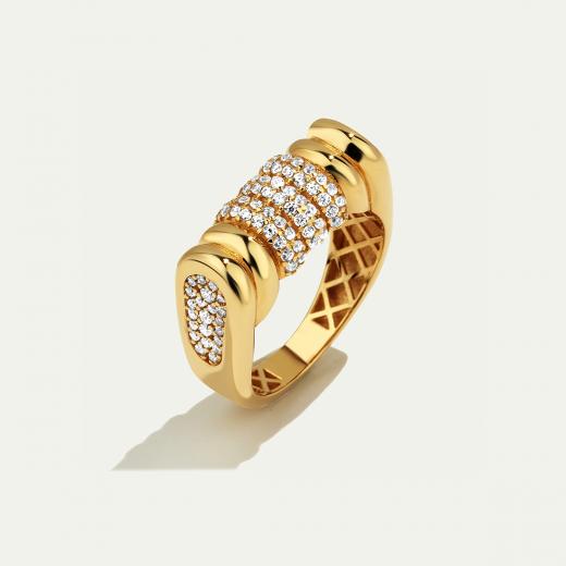 Maya 14 Ayar Altın Yanları ve Üstü Taşlı Yüzük