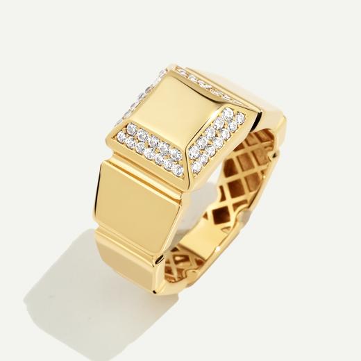 Eta 14 Ayar Altın Kare Formlu Taşlı Yüzük